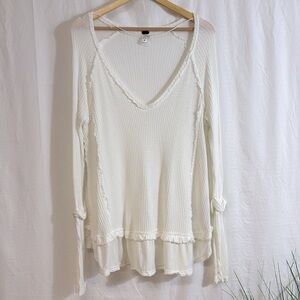 𝅺WE THE FREE White Laguna Thermal Waffle Knit Oversized Top